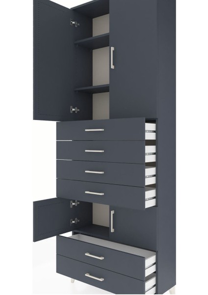 Arges Dolap 4 Raflı 6 Çekmeceli 4 Kapaklı 88X30X243 Antrasit-Antrasit indirimleri
