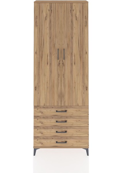 Arges Dolap 2 Raflı 4 Çekmeceli Tek Askılı 88X30X243 Çam-Çam