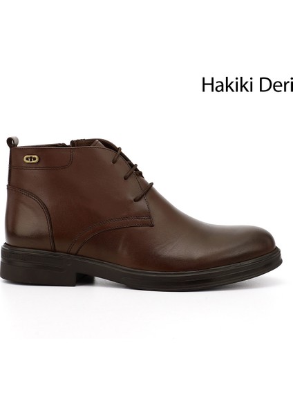 Erkek Kahverengi Fermuarlı Hakiki Deri Klasik Bot
