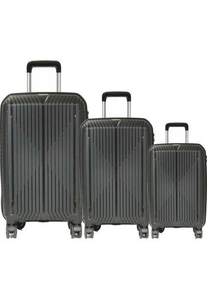 Grnd 10728 Pp Carmılla- Büyük + Orta + Kabin Boy Valiz / Bavul Seti - Siyah