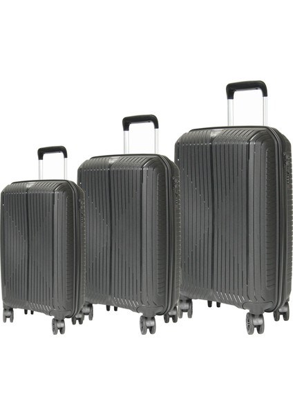 Grnd 10728 Pp Carmılla- Büyük + Orta + Kabin Boy Valiz / Bavul Seti - Siyah fiyatları