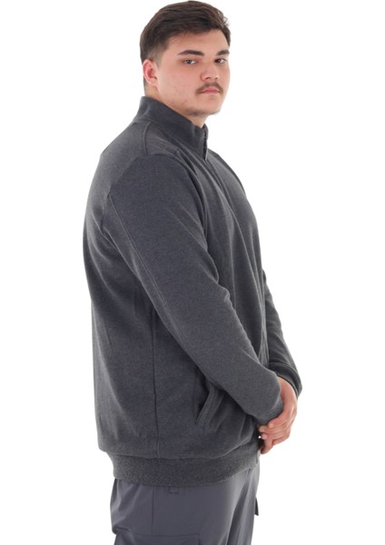 Erkek Büyük Beden 122-158 Kilo Arası Için Uygun Pamuklu Geniş Kalıp Dik Yaka Fermuarlı Sweat Mont fırsatları