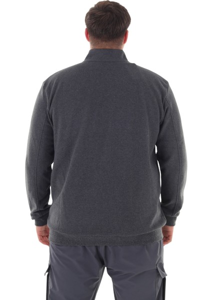 Erkek Büyük Beden 122-158 Kilo Arası Için Uygun Pamuklu Geniş Kalıp Dik Yaka Fermuarlı Sweat Mont