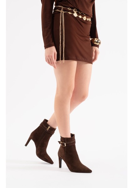 Moon Kahverengi Süet Deri Kadın Topuklu Bot fiyatları