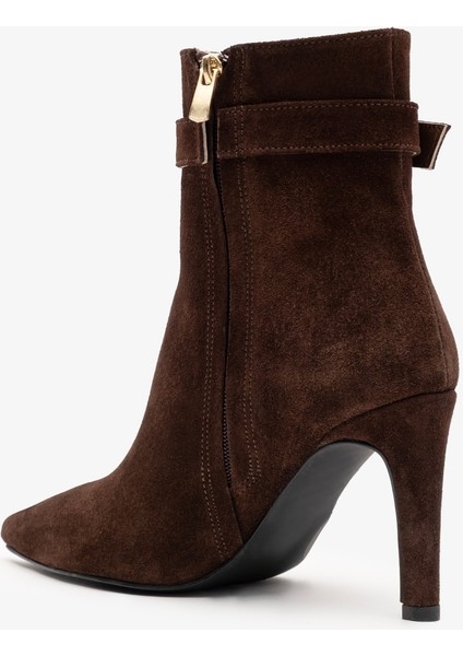 Moon Kahverengi Süet Deri Kadın Topuklu Bot modelleri