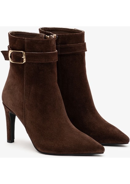 Moon Kahverengi Süet Deri Kadın Topuklu Bot fırsatları