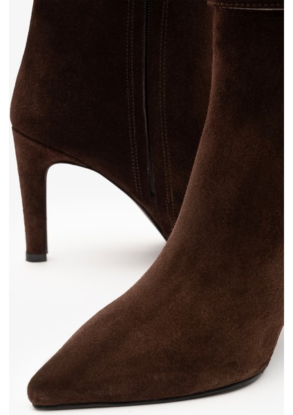 Moon Kahverengi Süet Deri Kadın Topuklu Bot indirimleri