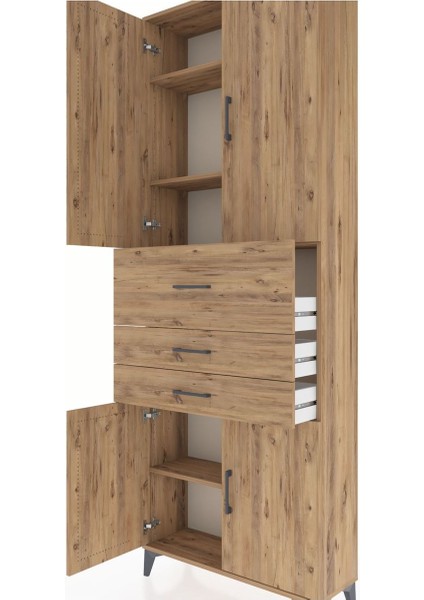 Arges Dolap 4 Raflı 3 Çekmeceli 4 Kapaklı 88X30X243 Çam-Çam indirimleri