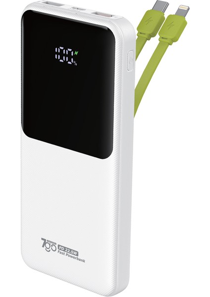 Gpw-06 10000MAH PD22.5W Hızlı Şarj Powerbank Beyaz | Dahili Type-C & Lightning Kablo | Dijital Ekranlı Taşınabilir Şarj Cihazı modelleri