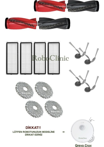 Roborock Q revo Curv (Curve) Robot Süpürge Uyumlu Yedek Fırça, Hepa Filtre, Mop - 16 Parça