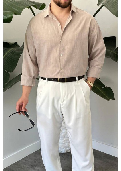 Bayaygün 1050 Keten Uzun Kol Gömlek _bej