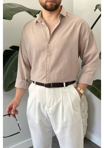 Bayaygün 1050 Keten Uzun Kol Gömlek _bej fırsatları