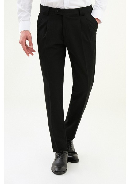 Düz Slim Fit Pileli Erkek Pantolon
