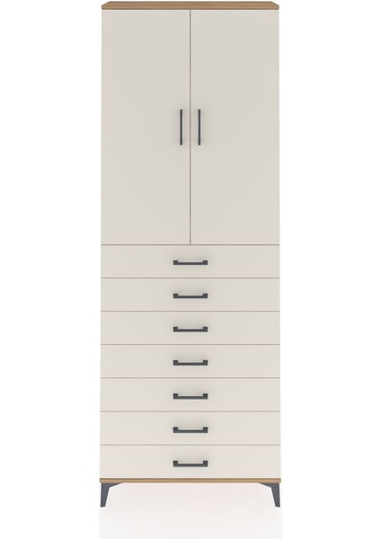 Arges Dolap 3 Raflı 7 Çekmeceli 2 Kapaklı 88X30X243 Çam-Aytaşı