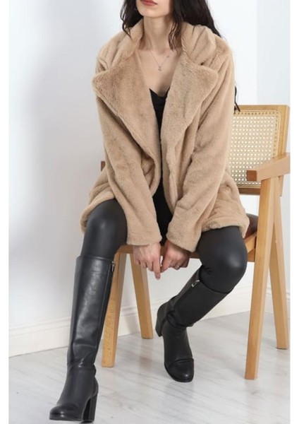 Kadın Astarlı Çift Cepli Suni Peluş Kürk Yumoş Ceket modelleri