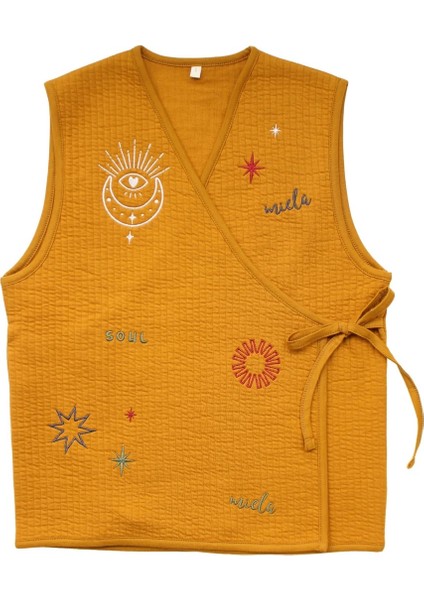 Nakışlı Kruvaze Yelek Yetişkin - Hardal