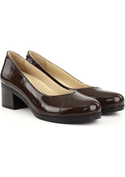 Kadın Kahve Kısa Kalın Topuklu Hakiki Deri Ayakkabı fiyatları