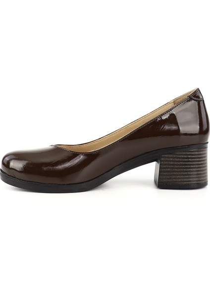 Kadın Kahve Kısa Kalın Topuklu Hakiki Deri Ayakkabı modelleri