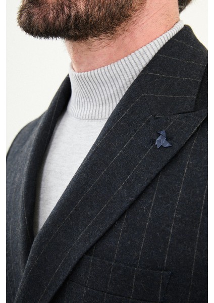 Çizgili Slim Fit Geniş Yaka Kruvaze Yün Erkek Ceket fiyatları