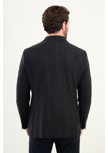 Çizgili Slim Fit Geniş Yaka Kruvaze Yün Erkek Ceket indirimleri