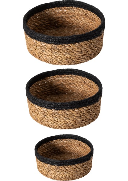 Home Dekoratif Doğal El Örmesi Hasır Yuvarlak 3'lü Sepet, Havluluk, Banyo Organizer Siyah modelleri