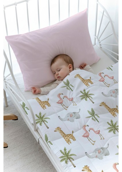 Organik Baskılı Bebek (100X150 Cm) Yorgan Seti - Iconic Serisi - Pembe Safari Hayvanlar fiyatları