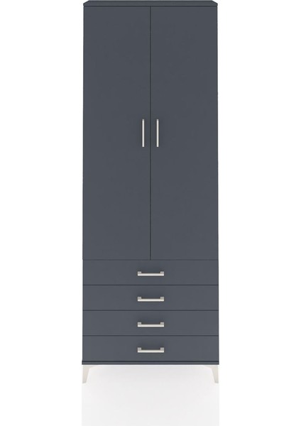 Arges Dolap 2 Raflı 4 Çekmeceli Tek Askılı 88X30X243 Antrasit-Antrasit