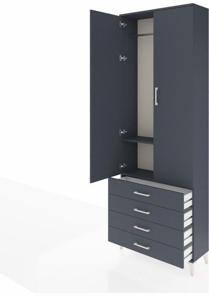 Arges Dolap 2 Raflı 4 Çekmeceli Tek Askılı 88X30X243 Antrasit-Antrasit fırsatları