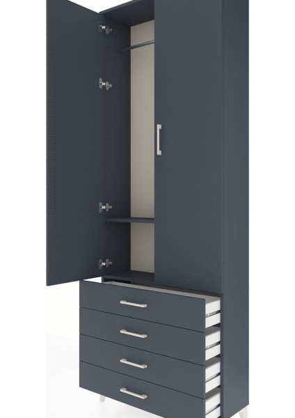 Arges Dolap 2 Raflı 4 Çekmeceli Tek Askılı 88X30X243 Antrasit-Antrasit indirimleri