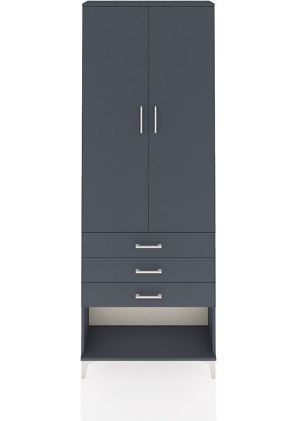 Arges Dolap 4 Raflı 3 Çekmeceli 2 Kapaklı 88X30X243 Antrasit-Antrasit