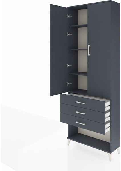 Arges Dolap 4 Raflı 3 Çekmeceli 2 Kapaklı 88X30X243 Antrasit-Antrasit fırsatları