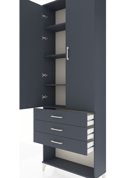 Arges Dolap 4 Raflı 3 Çekmeceli 2 Kapaklı 88X30X243 Antrasit-Antrasit indirimleri