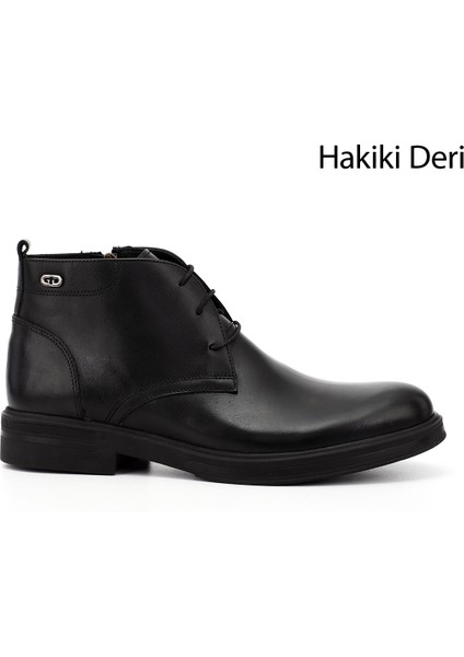 Erkek Siyah Fermuarlı Hakiki Deri Klasik Bot