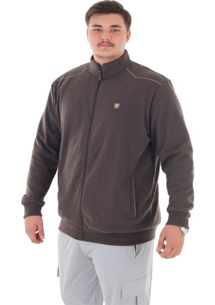 Erkek Büyük Beden 122-158 Kilo Arası Için Uygun Pamuklu Geniş Kalıp Dik Yaka Fermuarlı Sweat Mont