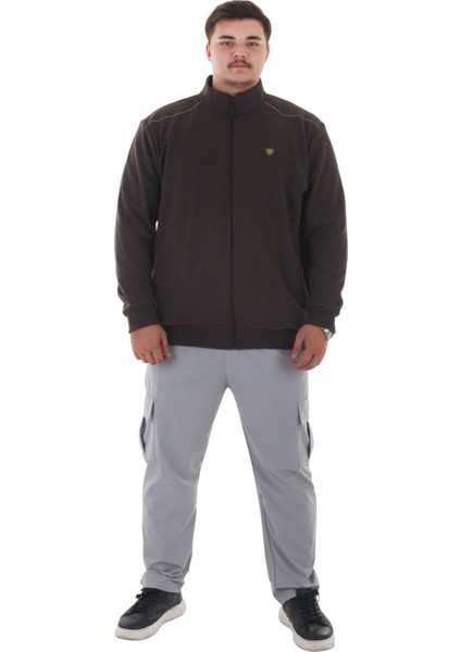 Erkek Büyük Beden 122-158 Kilo Arası Için Uygun Pamuklu Geniş Kalıp Dik Yaka Fermuarlı Sweat Mont fırsatları