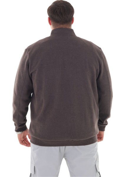 Erkek Büyük Beden 122-158 Kilo Arası Için Uygun Pamuklu Geniş Kalıp Dik Yaka Fermuarlı Sweat Mont