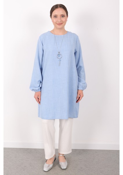 Yazlık Kadın Tunik Günlük Ince Sofia Keten Kolyeli Tunik