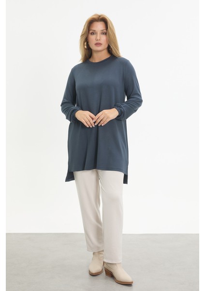 Kristal Kumaş Yırtmaçlı Basic Tunik