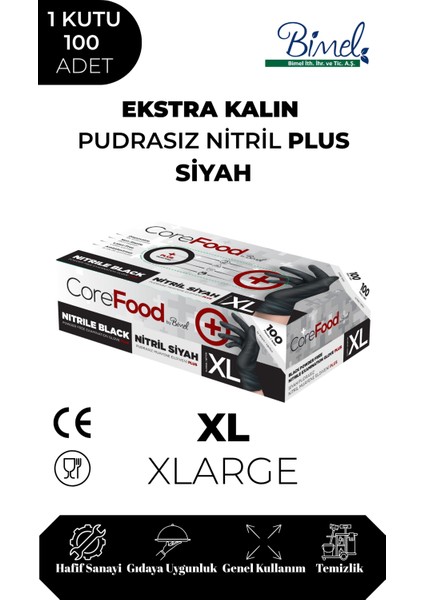 Ekstra Kalın Nitril Siyah Plus Muayene Eldiveni Xl - 1 Paket 100'LÜ