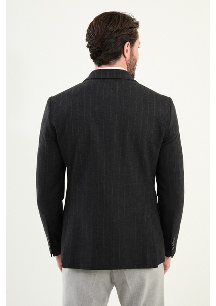 Çizgili Slim Fit Geniş Yaka Kruvaze Yün Erkek Ceket indirimleri