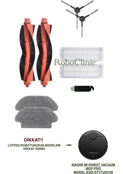 Xiaomi Mi Robot Vacuum Mop Pro Siyah Robot Süpürge Uyumlu (M.Kod:STYJO2YM) Yedek Fırça, Hepa Filtre, Mop - 9 Parça
