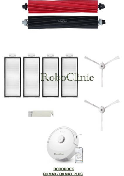 Roborock Q8 Max Plus Yedek Ana Fırça, Yan Fırça, Hepa Filtre - 9 Parça