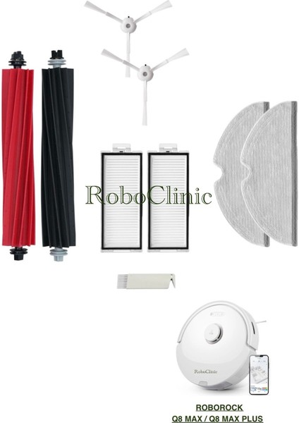 Roborock Q8 Max Plus Yedek Ana Fırça, Yan Fırça, Hepa Filtre, Mop - 9 Parça