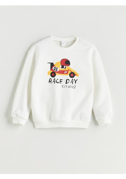Yeni Sezon Bisiklet Yaka Baskılı Erkek Çocuk Sweatshirt