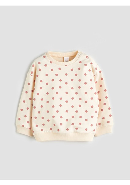 Yeni Sezon Bisiklet Yaka Çiçekli Kız Çocuk Sweatshirt