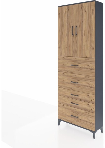 Arges Dolap 3 Raflı 5 Çekmeceli 2 Kapaklı 88X30X243 Antrasit-Çam modelleri