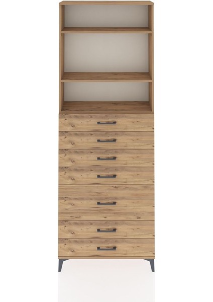 Arges Dolap 3 Raflı 7 Çekmeceli 88X30X243 Çam-Çam