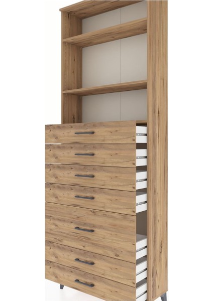 Arges Dolap 3 Raflı 7 Çekmeceli 88X30X243 Çam-Çam indirimleri