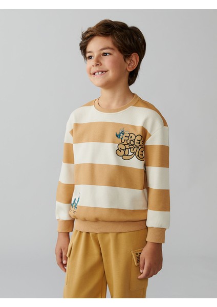 Yeni Sezon Bisiklet Yaka Baskılı Erkek Çocuk Sweatshirt