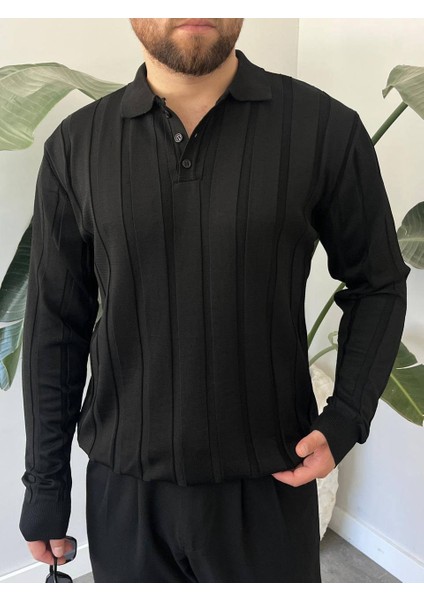 Bayaygun 6560 Fitilli Düğmeli Yaka Kazak_siyah modelleri